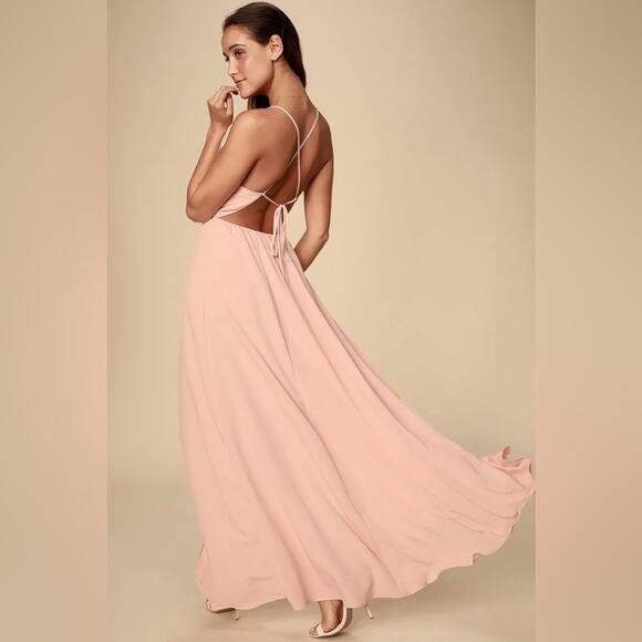 Lulu’s Everything’s Alright Blush Pink Backless Maxi Dress S - Picture 2 of 10